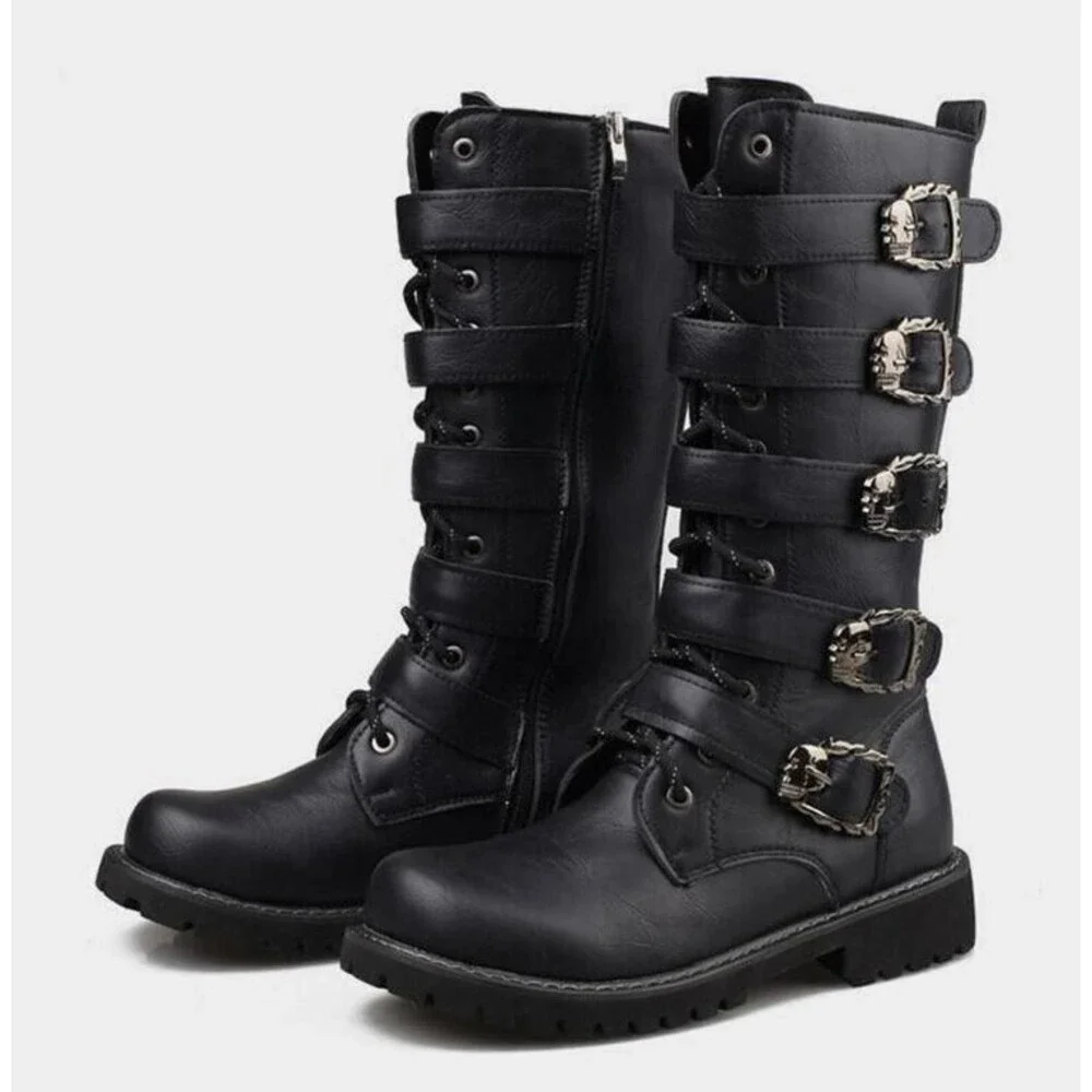 Tebapi Boots Black NWOB Leather Motorcycle Skull Waterproof Biker Size 41 US 8